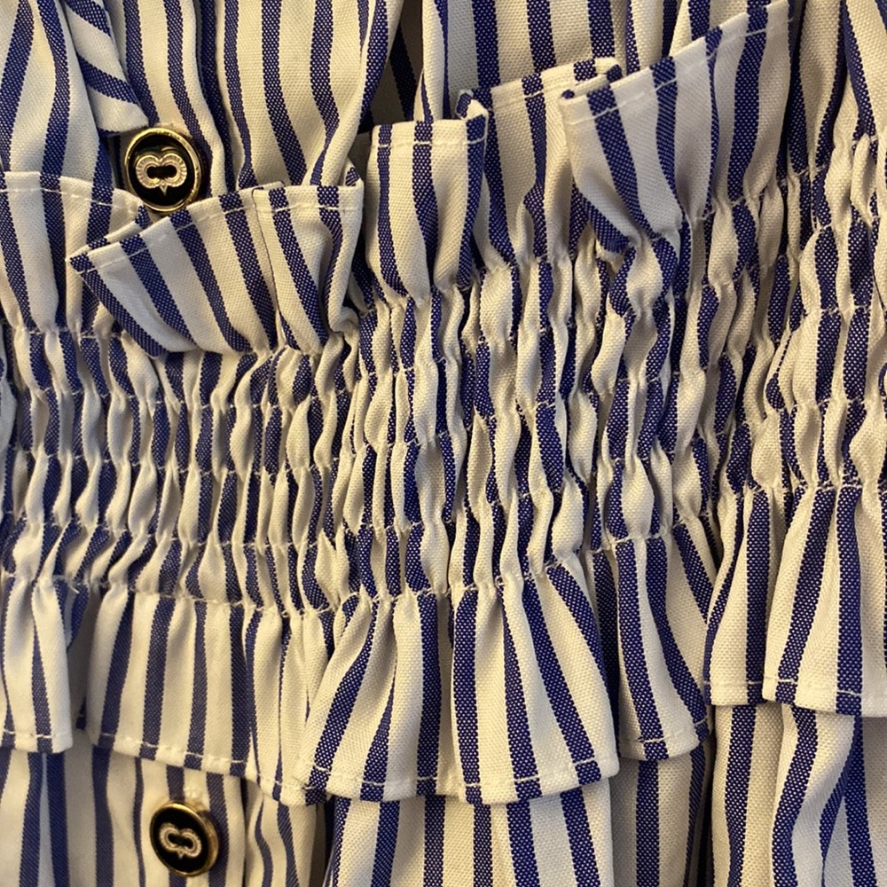 Caroline Constas, L, off the shoulder peasant dress, royal blue stripe, NWT!! - Picture 9 of 11
